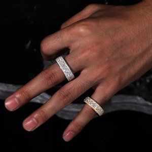 925 Sterling Silver Iced Out Moissanite One Row Ring